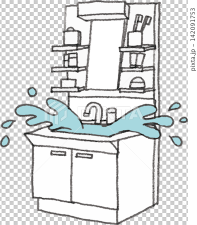 Illustration of water flooding and backing up from a sink drain (flood, heavy rain, sewage backflow, disaster prevention, 2 colors) Illustration of water flooding and backing up from a sink drain (flood, heavy rain, sewage backflow, disaster prevention, 2 colors) 142091753