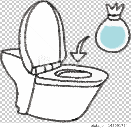 A simple illustration of placing a water bag in a toilet as a flood prevention measure (backflow prevention, disaster preparedness, 2 colors). A simple illustration of placing a water bag in a toilet as a flood prevention measure (backflow prevention, disaster preparedness, 2 colors). 142091754
