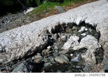 【山の風景】山梨県・北岳登山・左俣の雪渓（2011年） 142091799