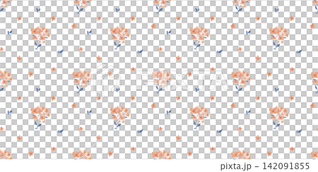Seamless botanical watercolour pattern with flowers bouquets on white background, small spring foliage, elegant endless backdrop for fabric 142091855