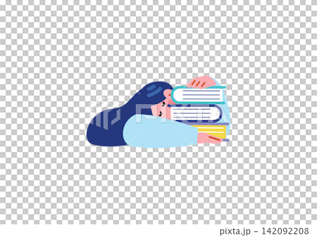 積み重なった本と女性のイラスト 積み重なった本と女性のイラスト 142092208