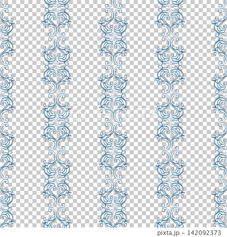 A seamless pattern with a decorative blue ornament in the Baroque style. Hand drawn watercolor illustration. Perfect for textiles, tablecloths and curtains, for prints, backgrounds, wallpaper and more A seamless pattern with a decorative blue ornament in the Baroque style. Hand drawn watercolor illustration. Perfect for textiles, tablecloths and curtains, for prints, backgrounds, wallpaper and more 142092373