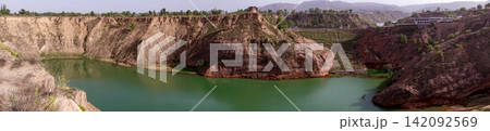 Jingbian Wave Valley, Danxia red sandstone landform in Shaanxi China Jingbian Wave Valley, Danxia red sandstone landform in Shaanxi China 142092569