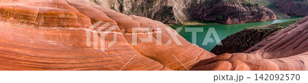 Jingbian Wave Valley, Danxia red sandstone landform in Shaanxi China Jingbian Wave Valley, Danxia red sandstone landform in Shaanxi China 142092570