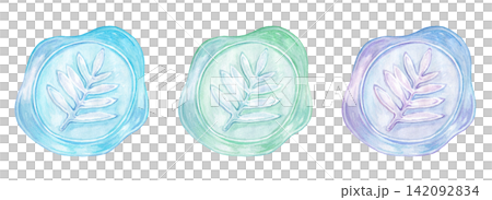 Light blue sealing stamp, watercolor illustration Light blue sealing stamp, watercolor illustration 142092834