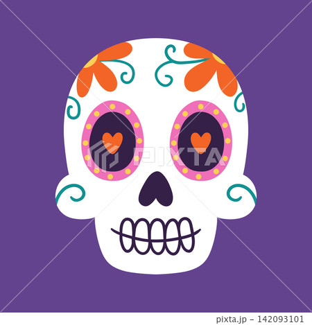 Colorful sugar skull with floral  142093101