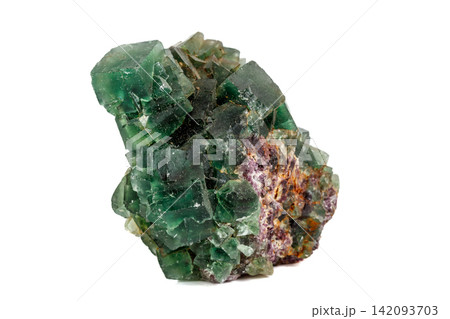 Macro stone Fluorite mineral on white background Macro stone Fluorite mineral on white background 142093703