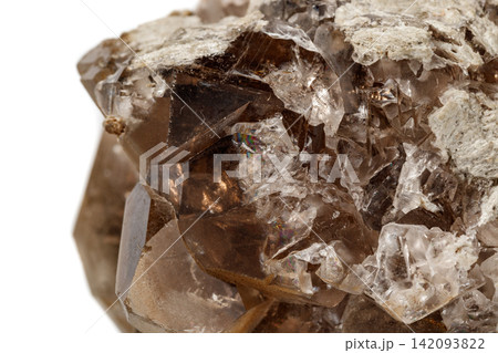 Macro mineral stone smoky quartz on a white background Macro mineral stone smoky quartz on a white background 142093822