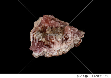 Macro mineral stone Pink Amethyst on a black background Macro mineral stone Pink Amethyst on a black background 142093839