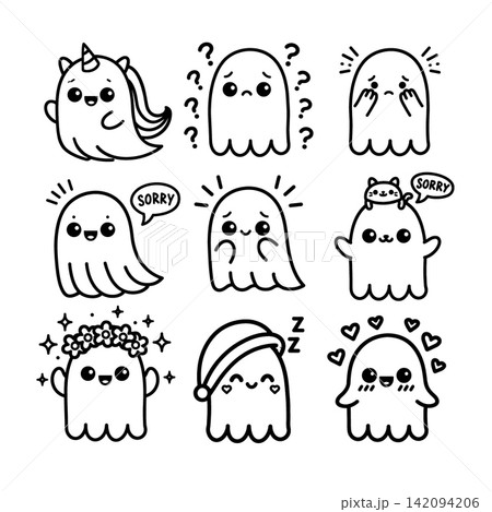 Cute emotional ghost layered separated isolated lineart outline coloring Cute emotional ghost layered separated isolated lineart outline coloring 142094206