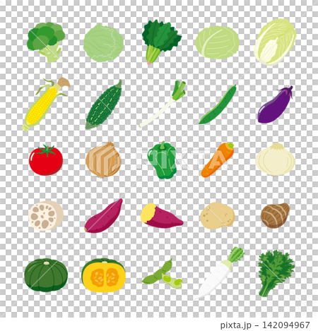 シンプルかわいい野菜のベクターイラストセット シンプルかわいい野菜のベクターイラストセット 142094967