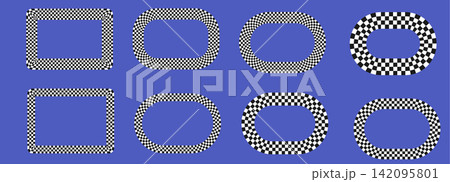 Car line action for flag checker speed and race icon finish. Caro border bike for racing background fast and symbols swoosh texture. Element collection racecar for pattern vector grunge. 142095801