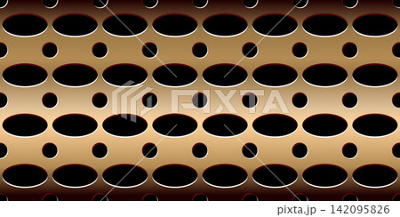 Texture metal hole and realistic plate gradient with perforated black wall. Background aluminium grate and vector aluminum hexagon with hook carbon grill. Grey silver bar and peg brushed. 142095826