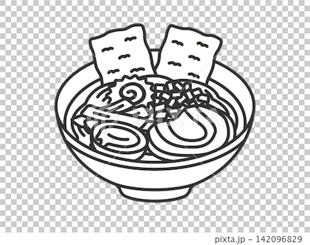 昔ながらの、海苔をトッピングした醤油ラーメン(線画)のイラスト 昔ながらの、海苔をトッピングした醤油ラーメン(線画)のイラスト 142096829
