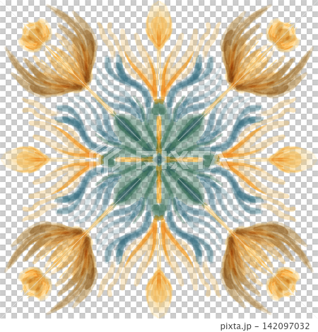 Golden Teal Botanical Mandala Watercolor Digital Painting Golden Teal Botanical Mandala Watercolor Digital Painting 142097032