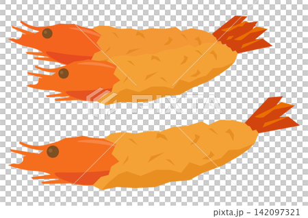 Illustration set of fried shrimp with heads (single and double) Illustration set of fried shrimp with heads (single and double) 142097321