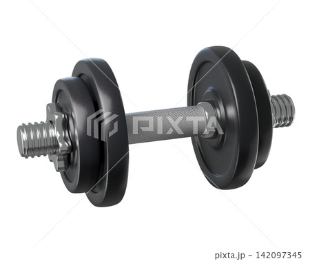 3d Adjustable dumbbell with weight plates isolated for home gym strength training, muscle building, fitness workouts, and professional bodybuilding exercises.3d render 142097345