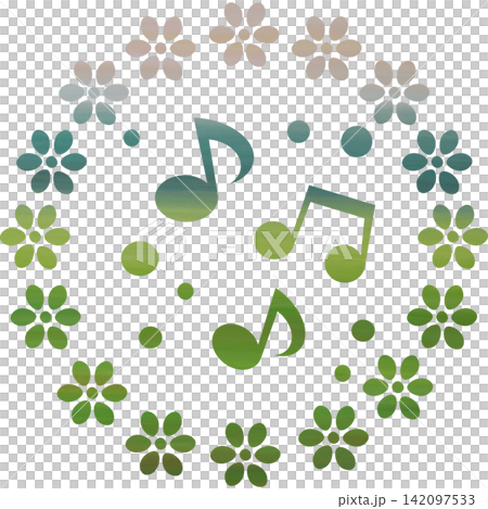 An illustration of a musical note icon with a beautiful watercolor pattern. 142097533