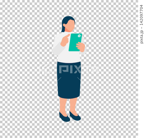 An illustration of a female business person using a smartphone to operate apps and tools. An illustration of a female business person using a smartphone to operate apps and tools. 142097704
