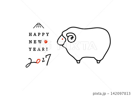 2027年未年の年賀状イラスト　羊　ひつじ　羊年　デザイン　シンプル　新年　干支　正月　かわいい 142097813