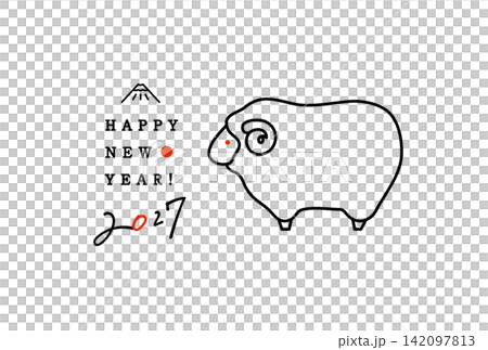 2027年未年の年賀状イラスト　羊　ひつじ　羊年　デザイン　シンプル　新年　干支　正月　かわいい 142097813