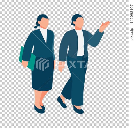 An illustration of a senior female employee guiding and explaining things carefully to new employees and interns. Ideal for on-the-job training (OJT) and training guidance. An illustration of a senior female employee guiding and explaining things carefully to new employees and interns. Ideal for on-the-job training (OJT) and training guidance. 142098107