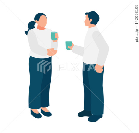 紙コップを持ってカジュアルに雑談する男女のイラスト 休憩や社内コミュニケーションの表現に最適 紙コップを持ってカジュアルに雑談する男女のイラスト 休憩や社内コミュニケーションの表現に最適 142098109