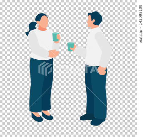 紙コップを持ってカジュアルに雑談する男女のイラスト 休憩や社内コミュニケーションの表現に最適 紙コップを持ってカジュアルに雑談する男女のイラスト 休憩や社内コミュニケーションの表現に最適 142098109