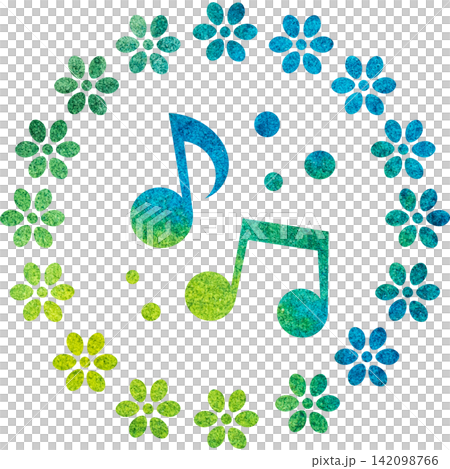 An illustration of a musical note icon with a beautiful watercolor pattern. An illustration of a musical note icon with a beautiful watercolor pattern. 142098766