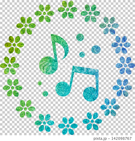 An illustration of a musical note icon with a beautiful watercolor pattern. 142098767