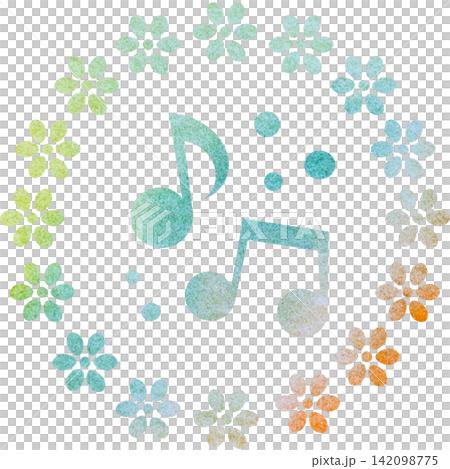 一幅帶有精美水彩圖案的音符圖示插圖。 一幅帶有精美水彩圖案的音符圖示插圖。 142098775