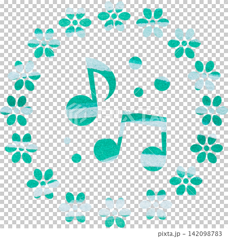 An illustration of a musical note icon with a beautiful watercolor pattern. 142098783