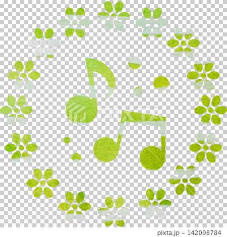 An illustration of a musical note icon with a beautiful watercolor pattern. 142098784