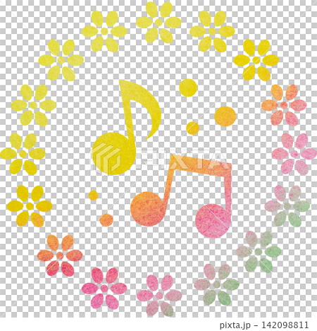 An illustration of a musical note icon with a beautiful watercolor pattern. An illustration of a musical note icon with a beautiful watercolor pattern. 142098811
