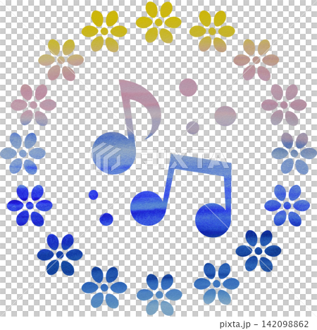 綺麗な水彩模様の音符のアイコンのイメージのイラスト 142098862