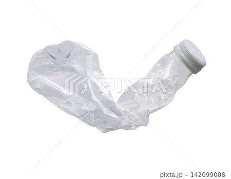Crushed plastic bottle isolated on white background Crushed plastic bottle isolated on white background 142099008