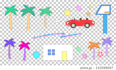 80sシティポップ風 夏のレトロシーサイドドライブセット 透過 80sシティポップ風 夏のレトロシーサイドドライブセット 透過 142099097