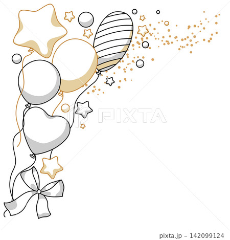 Background with bunch balloons. Decoration for celebration. Linear illustration. Background with bunch balloons. Decoration for celebration. Linear illustration. 142099124
