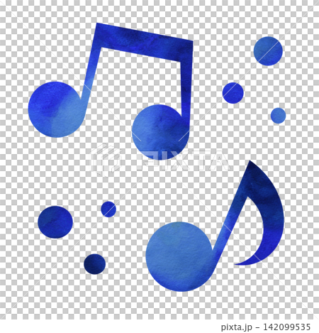 An illustration of a musical note icon with a beautiful watercolor pattern. 142099535
