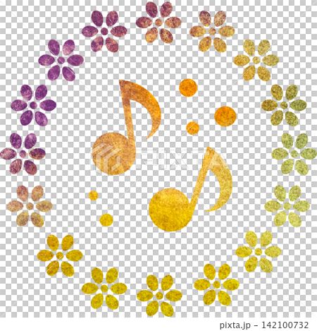 An illustration of a musical note icon with a beautiful watercolor pattern. An illustration of a musical note icon with a beautiful watercolor pattern. 142100732