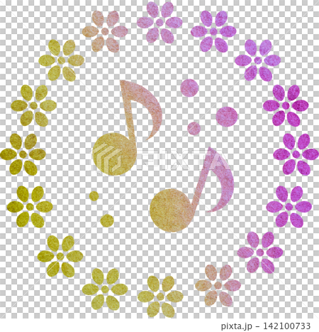 An illustration of a musical note icon with a beautiful watercolor pattern. An illustration of a musical note icon with a beautiful watercolor pattern. 142100733