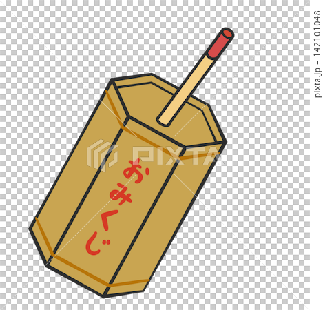 Vector illustration of a traditional Japanese fortune-telling slip (omikuji) with a stick sticking out of a tube. Vector illustration of a traditional Japanese fortune-telling slip (omikuji) with a stick sticking out of a tube. 142101048