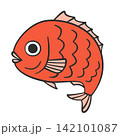 はねる鯛のイラスト　赤い魚のアイコン 142101087
