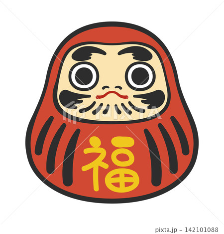 赤いダルマのイラスト　福の文字が入っただるまのアイコン 142101088