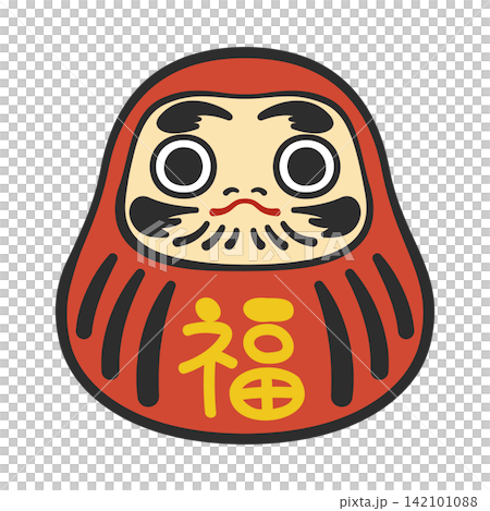 赤いダルマのイラスト　福の文字が入っただるまのアイコン 142101088