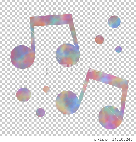 An illustration of a musical note icon with a beautiful watercolor pattern. 142101240