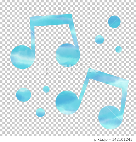 An illustration of a musical note icon with a beautiful watercolor pattern. 142101243