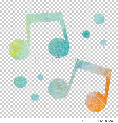 An illustration of a musical note icon with a beautiful watercolor pattern. 142101281