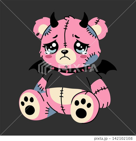 Crying Gothic Teddy Bear with Horns and Stitches 142102108