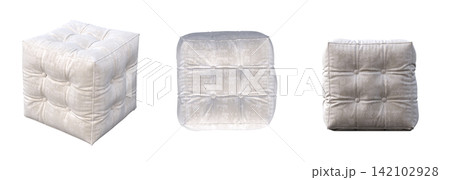 soft pouf isolate on a transparent background, interior furniture, 3D illustration, cg render 142102928